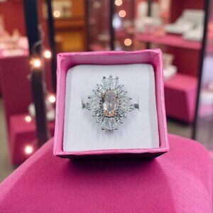 Bomb Party Ring Size 8 Statement Cocktail Pink Gemstone‎ Halo Bling Jewelry